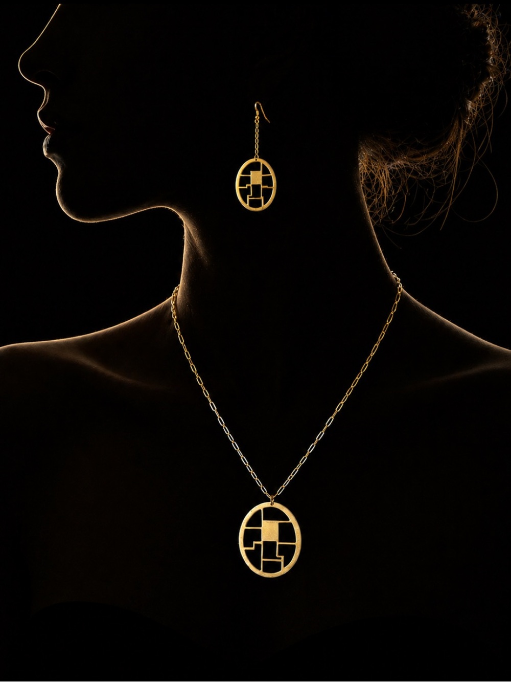 Gold Oval Geometric Pendant Necklace - Modern Women's Jewelry
